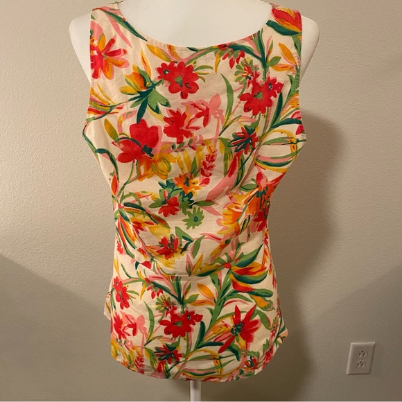 J Crew Floral Tropical Linen Blend V Neck Peplum Blouse - Picture 3 of 11